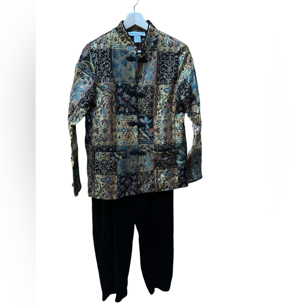 NWOT Vintage Industrie B. Sparkly Metallic Cheongsam Jacket & Velour Pants